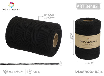 Nero – Filo Macrame 5 mm 400 g/55 m – Tutti i Colori – Immagine 2 di 4
