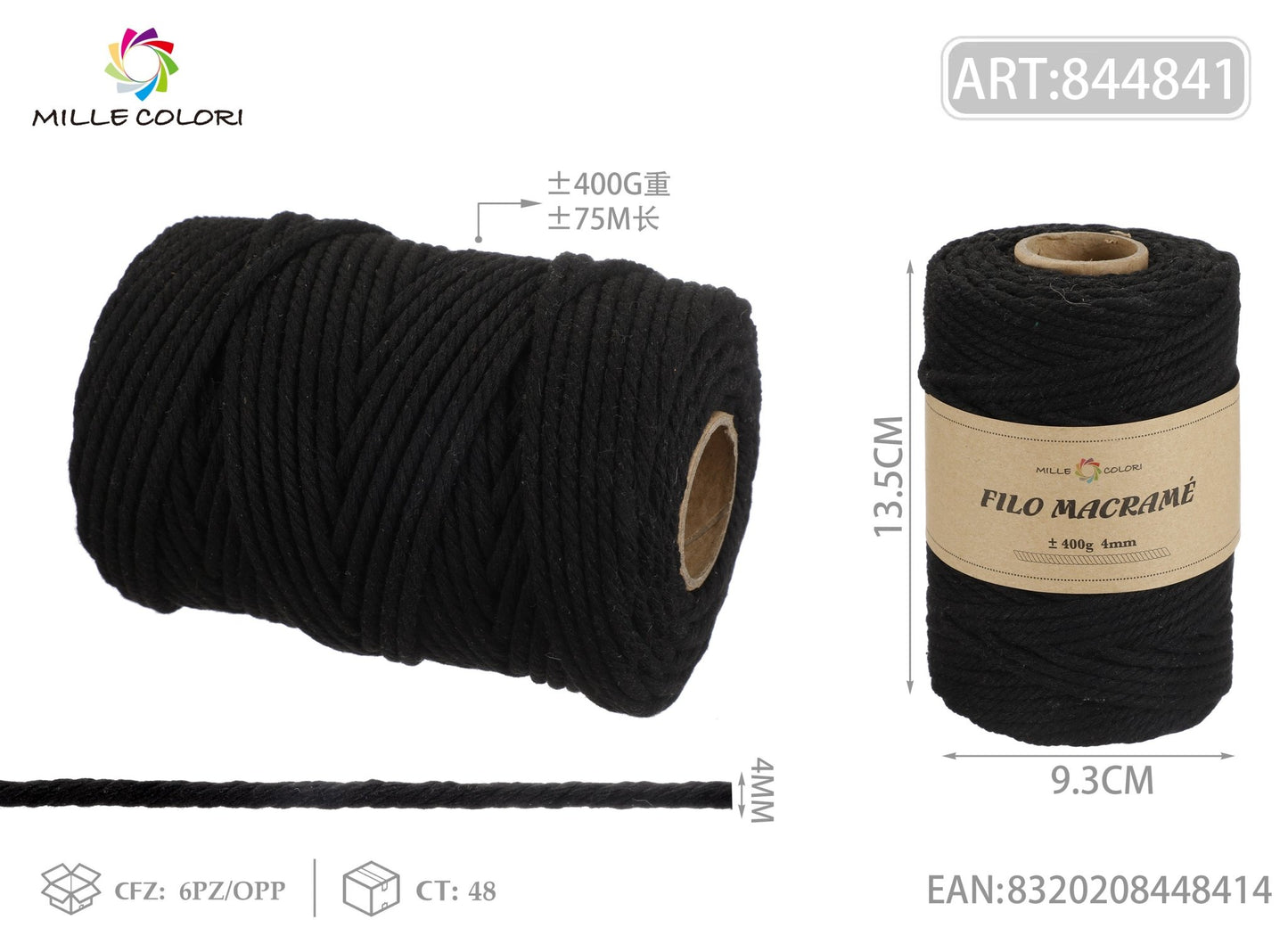 FILO MACRAME 400g NERO - WE MAKE DIY - MILLE COLORI