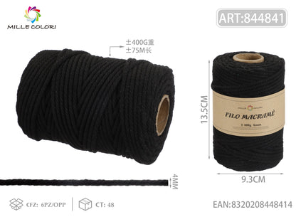 Nero – Filo Macrame 4 mm 400 g/75 m – Tutti i Colori – Immagine 1 di 4