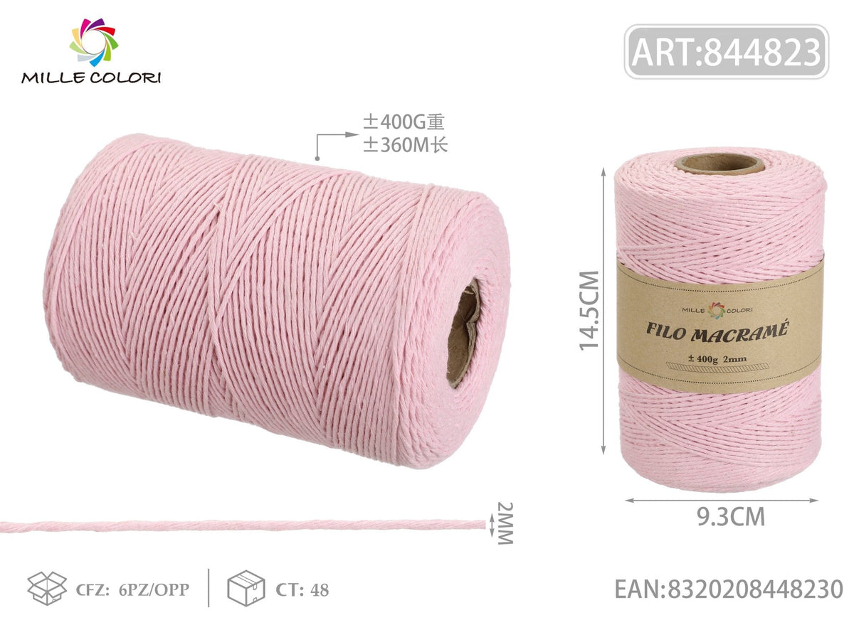 Rosa – Filo Macrame 3 mm 400 g/130 m – Tutti i Colori – Immagine 2 di 4