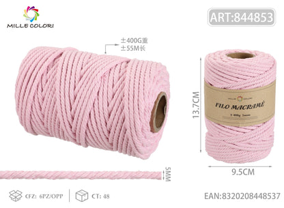 Rosa – Filo Macrame 5 mm 400 g/55 m – Tutti i Colori – Immagine 1 di 4