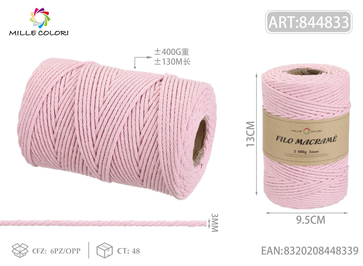 FILO MACRAME 400g ROSA - WE MAKE DIY - MILLE COLORI