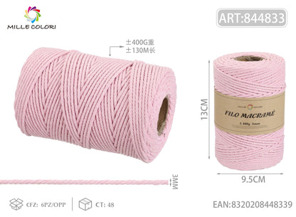 Rosa – Filo Macrame 3 mm 400 g/130 m – Tutti i Colori – Immagine 1 di 4