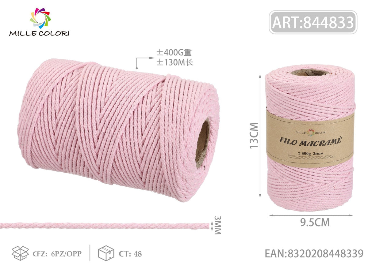 Rosa – Filo Macrame 5 mm 400 g/55 m – Tutti i Colori – Immagine 3 di 4