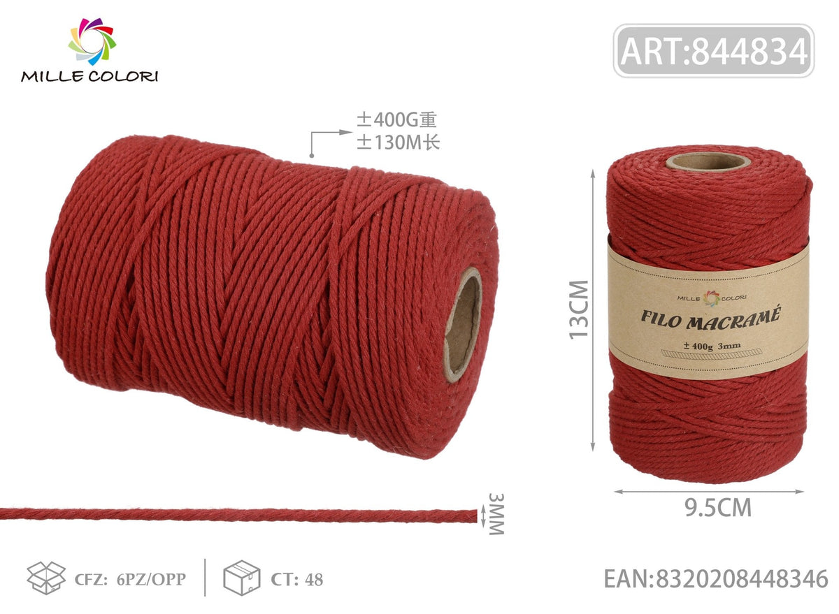 Rosso – Filo Macrame 4 mm 400 g/75 m – Tutti i Colori – Immagine 3 di 4