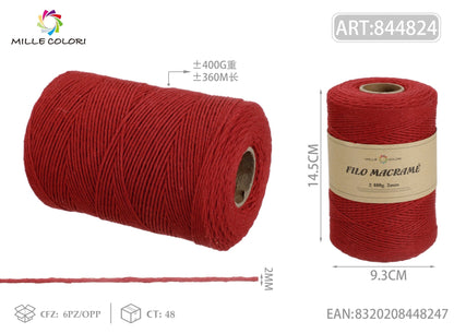 Rosso – Filo Macrame 3 mm 400 g/130 m – Tutti i Colori – Immagine 2 di 4