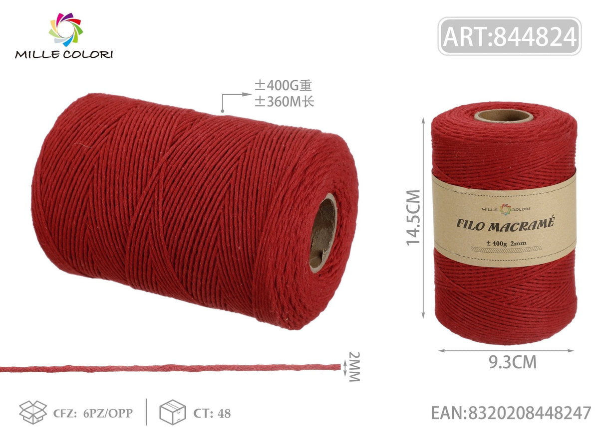 Rosso – Filo Macrame 5 mm 400 g/55 m – Tutti i Colori – Immagine 2 di 4