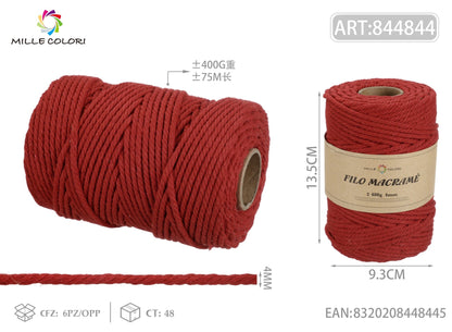 Rosso – Filo Macrame 4 mm 400 g/75 m – Tutti i Colori – Immagine 1 di 4