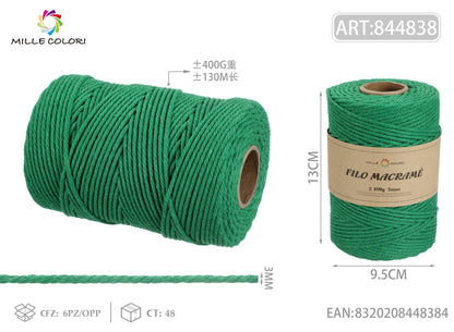 Verde – Filo Macrame 3 mm 400 g/130 m – Tutti i Colori – Immagine 1 di 4
