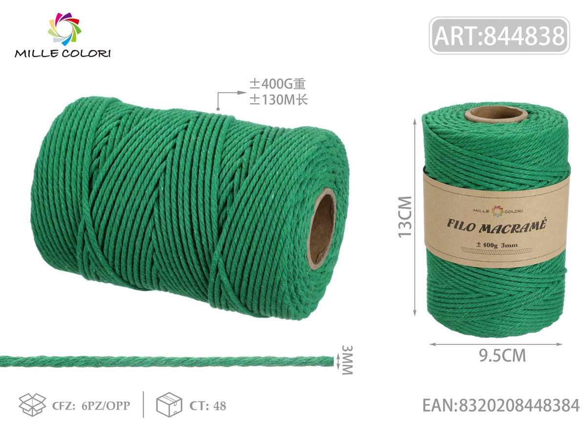 Verde – Filo Macrame 4 mm 400 g/75 m – Tutti i Colori – Immagine 3 di 4