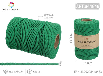 Verde – Filo Macrame 4 mm 400 g/75 m – Tutti i Colori – Immagine 1 di 4