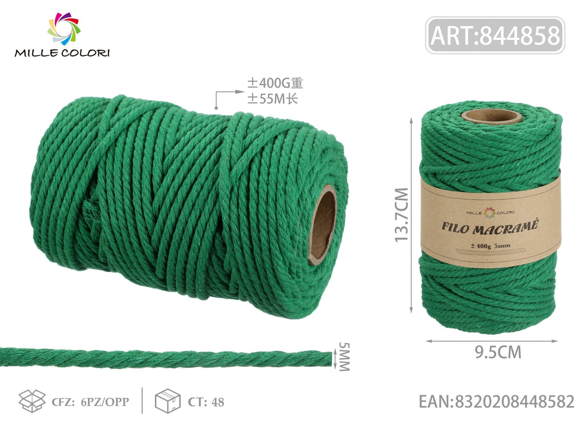 Verde – Filo Macrame 5 mm 400 g/55 m – Tutti i Colori – Immagine 1 di 4