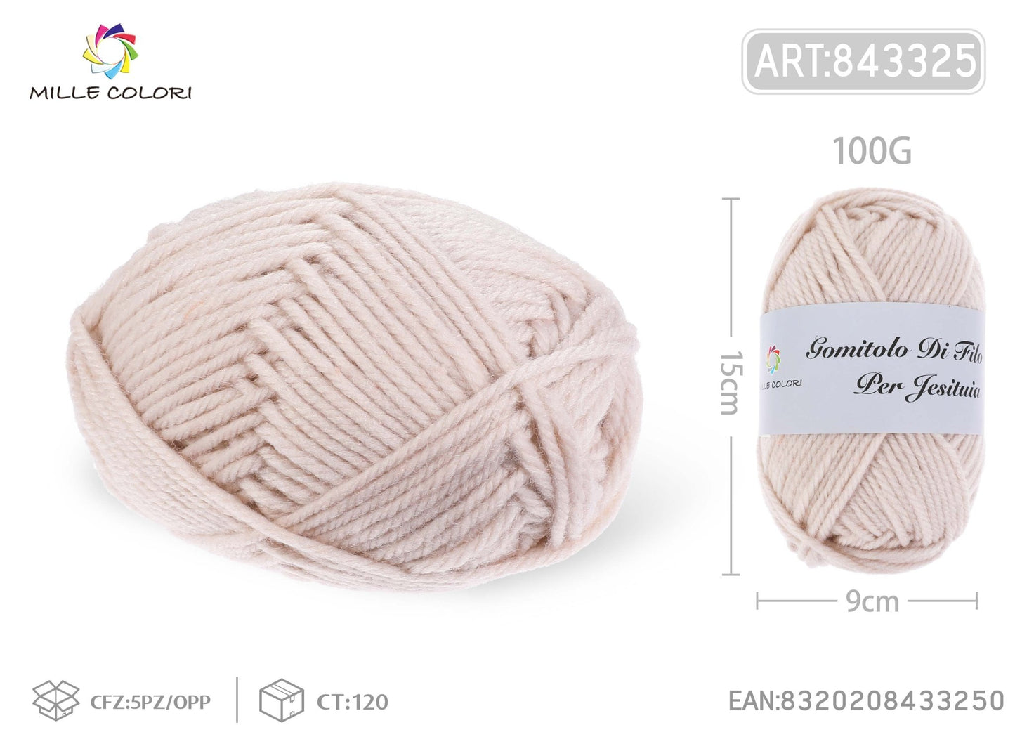 GOMITOLO DI FILO 100G Beige Sabbia - WE MAKE DIY - MILLE COLORI