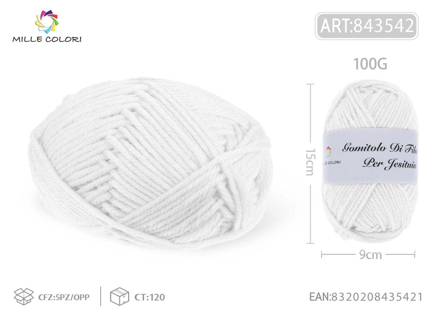GOMITOLO DI FILO 100G Bianco Sbiancato - WE MAKE DIY - MILLE COLORI