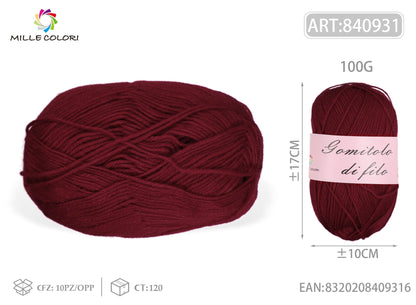 Bordeaux – Gomitolo di Filo Fine 100 g – Tutti i Colori – Immagine 1 di 2