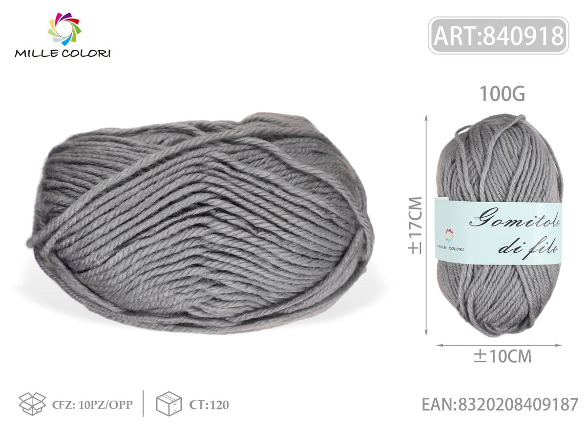 Grigio – Gomitolo di Filo Fine 100 g – Tutti i Colori – Immagine 2 di 2