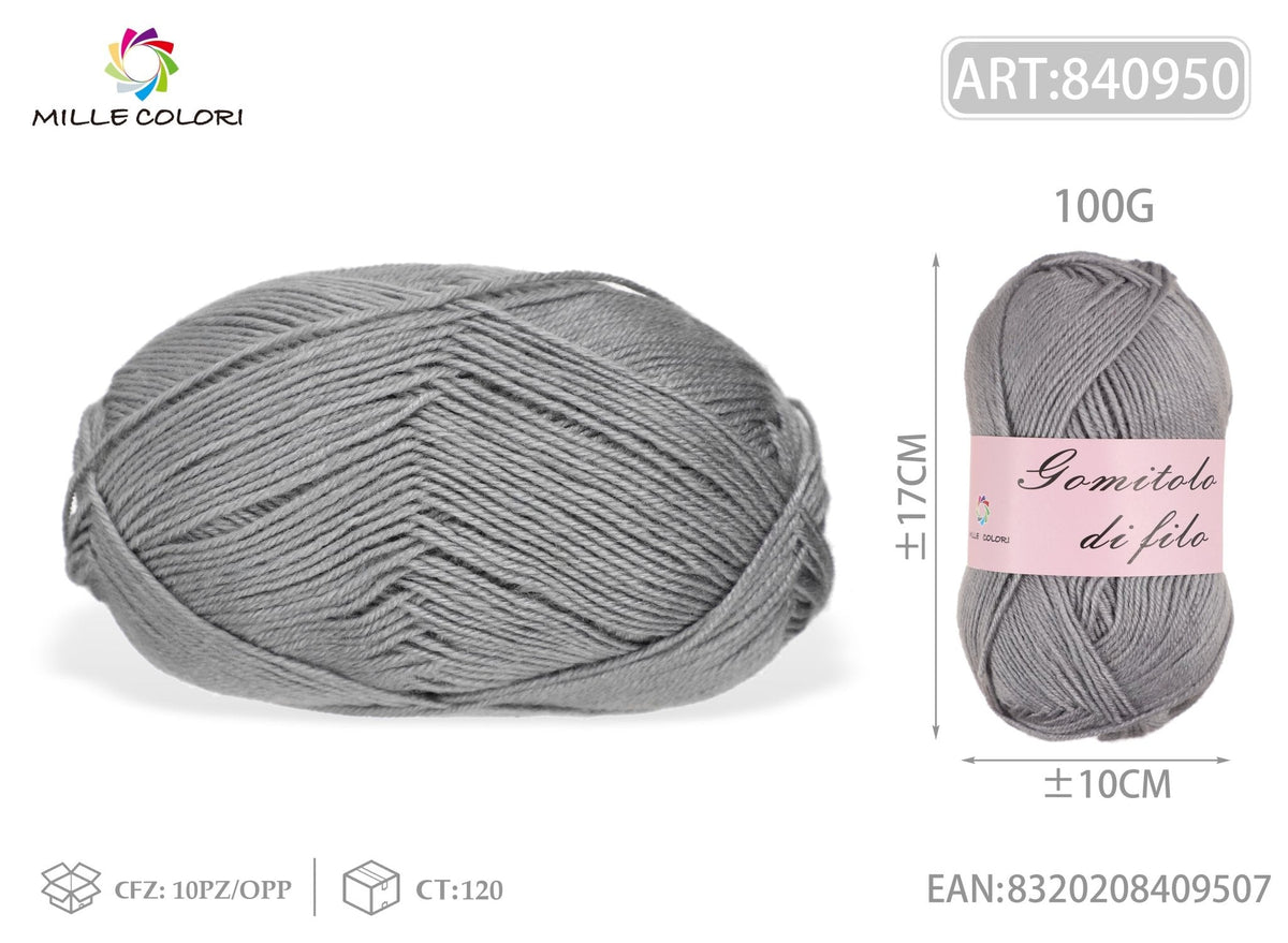 Grigio – Gomitolo di Filo Grosso 100 g – Tutti i Colori – Immagine 2 di 2