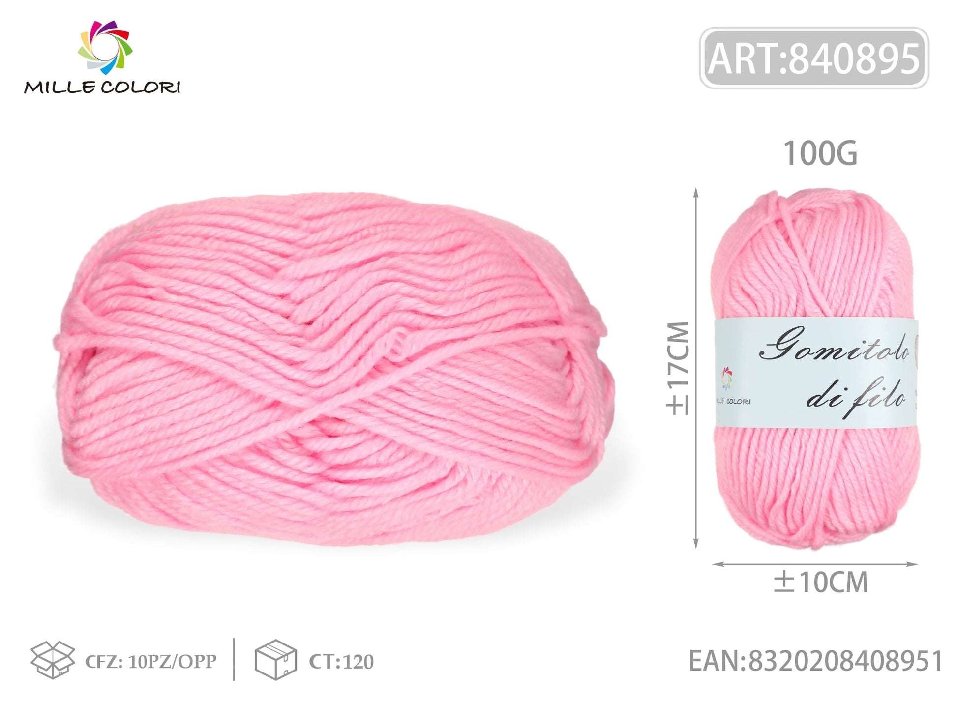 Gomitolo di filato 100G rosa fine Mille Colori per maglia e uncinetto