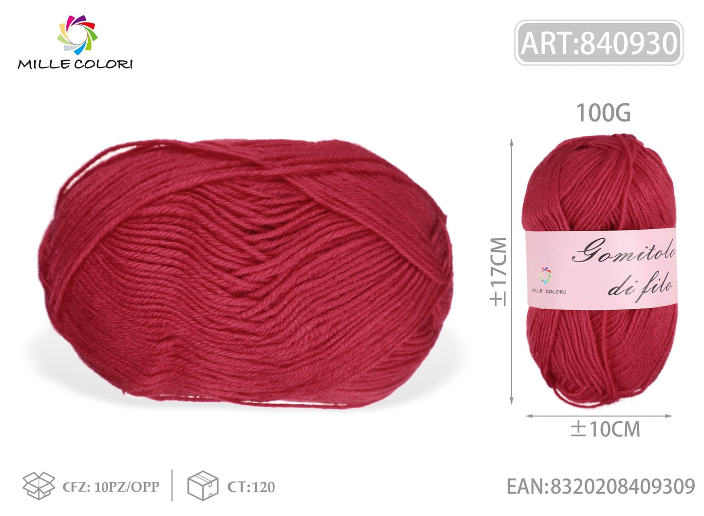 GOMITOLO DI FILO 100G Rosso Carminio - WE MAKE DIY - MILLE COLORI