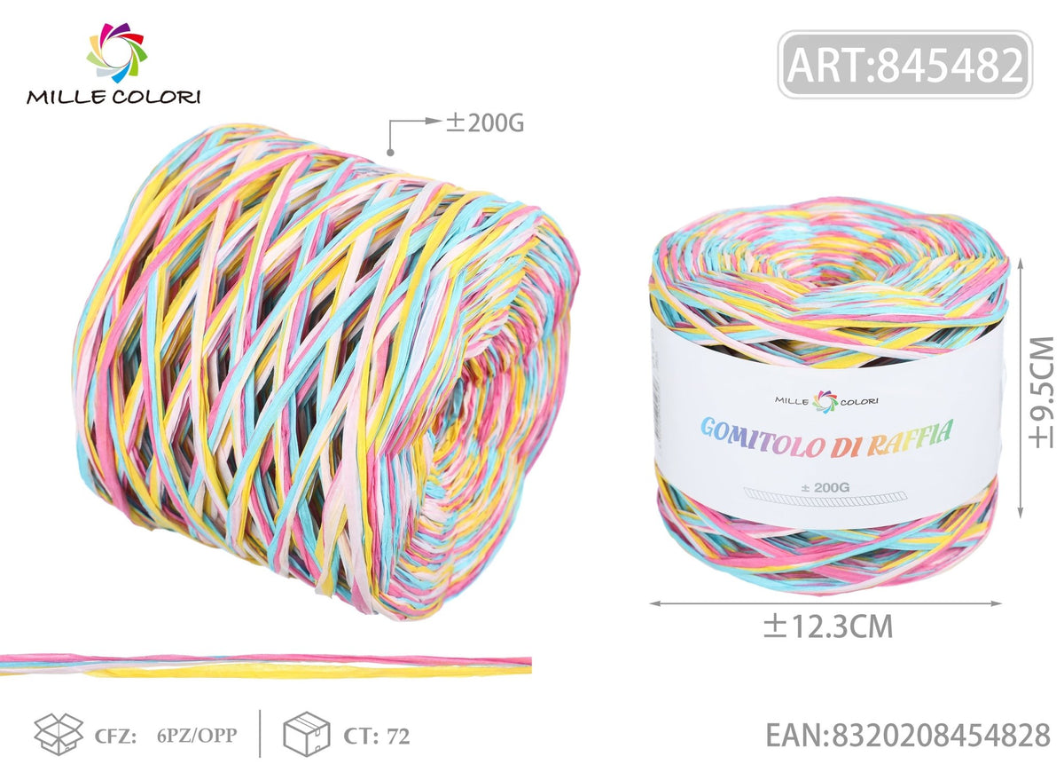 Col.01 – Gomitolo di Rafia Colorata 200 g – Tutti i Colori – Immagine 1 di 2