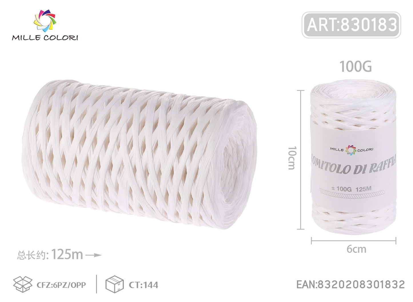 Gomitolo di rafia 100g 125m bianco - WE MAKE DIY - MILLE COLORI