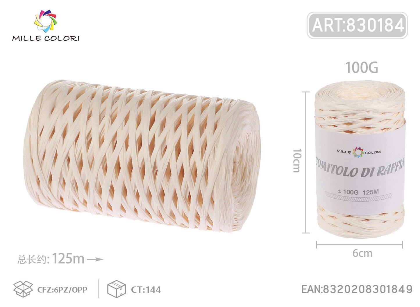Gomitolo di rafia 100g 125m bianco panna - WE MAKE DIY - MILLE COLORI