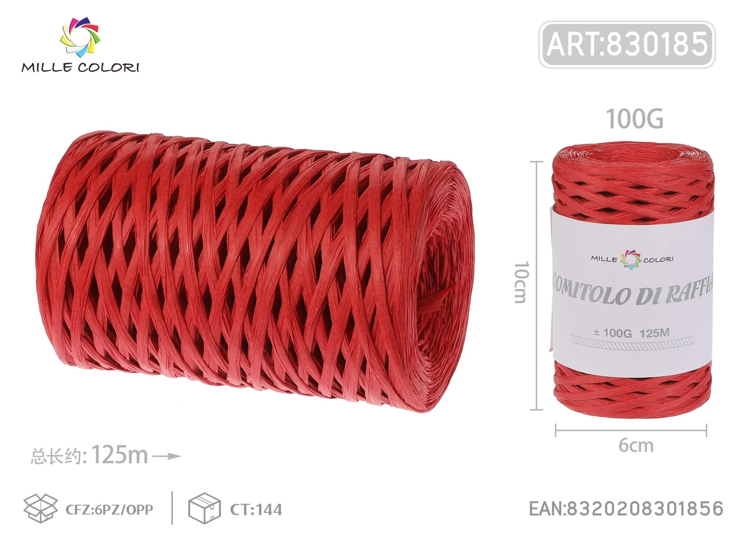 Gomitolo di rafia 100g 125m rosso - WE MAKE DIY - MILLE COLORI