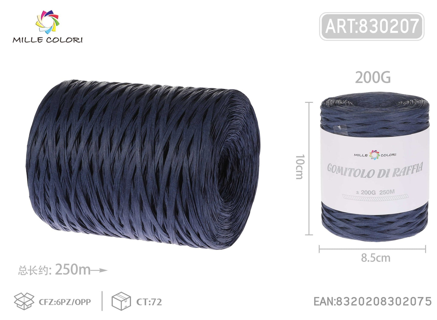 Gomitolo di rafia 200g 250m blu navy - WE MAKE DIY - MILLE COLORI