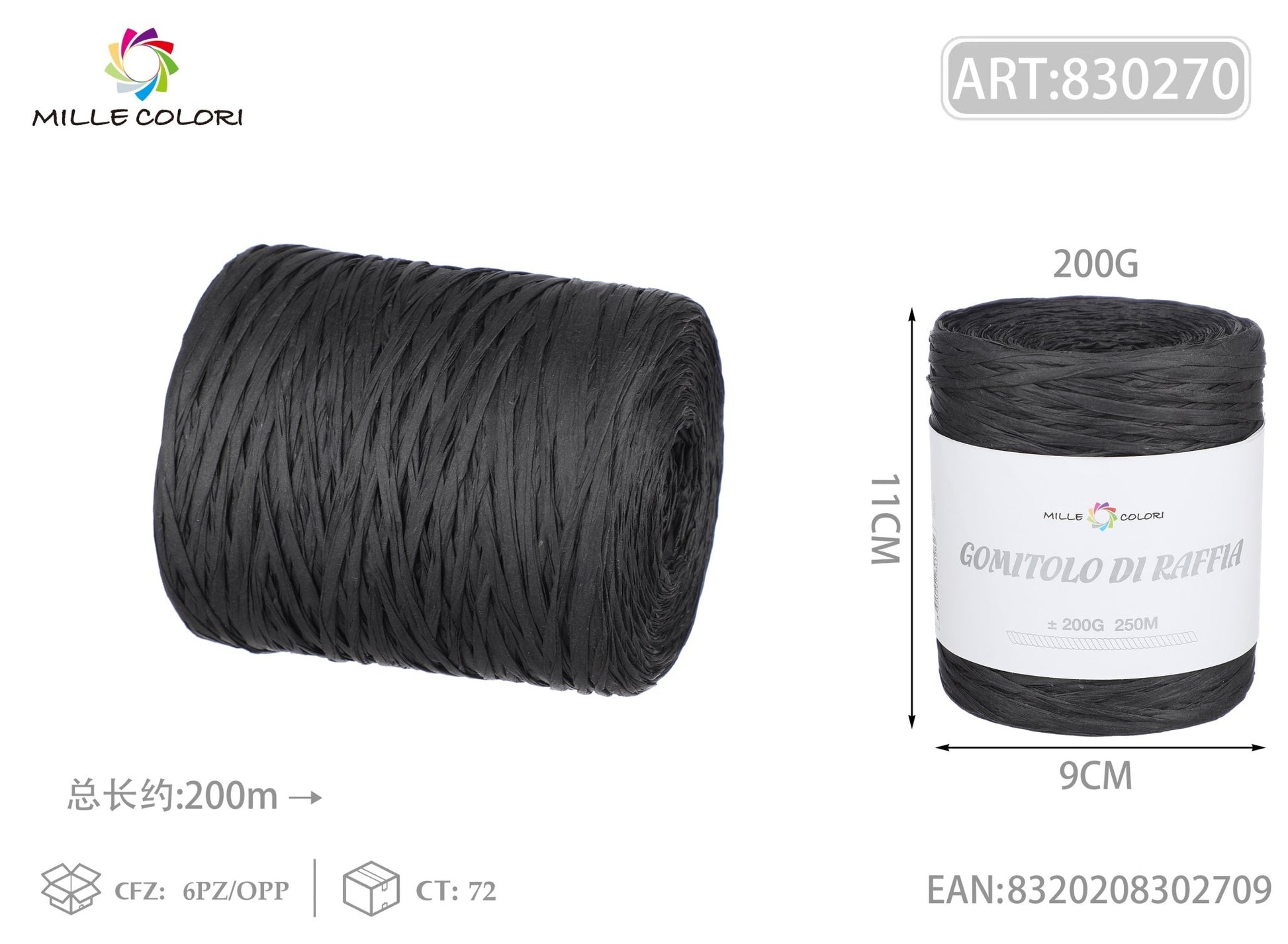 Gomitolo di rafia 200g 250m nero - WE MAKE DIY - MILLE COLORI