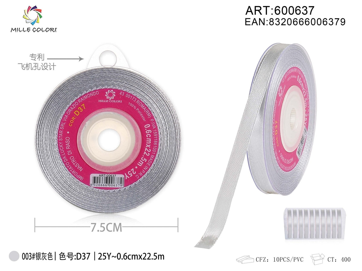 Grigio Argento – Nastro di Raso – Colori e Misure – Immagine 3 di 5