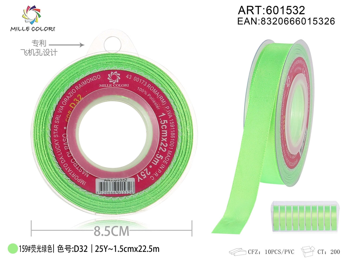 Verde Fluorescente – Nastro di Raso – Colori e Misure – Immagine 4 di 5