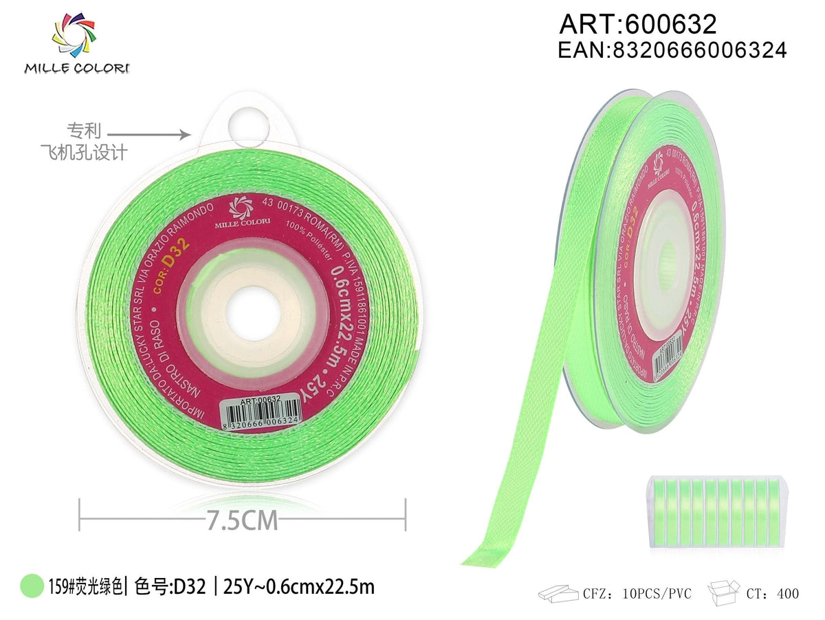 Verde Fluorescente – Nastro di Raso – Colori e Misure – Immagine 3 di 5