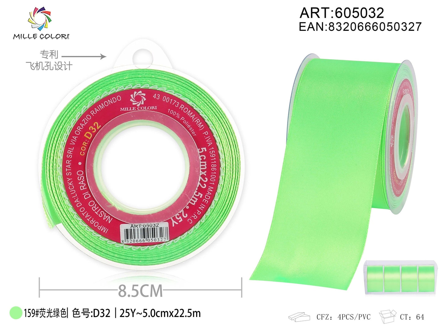 Nastro di Raso Verde Fluorescente per Packaging Creativo | Mille Colori - WE MAKE DIY - MILLE COLORI