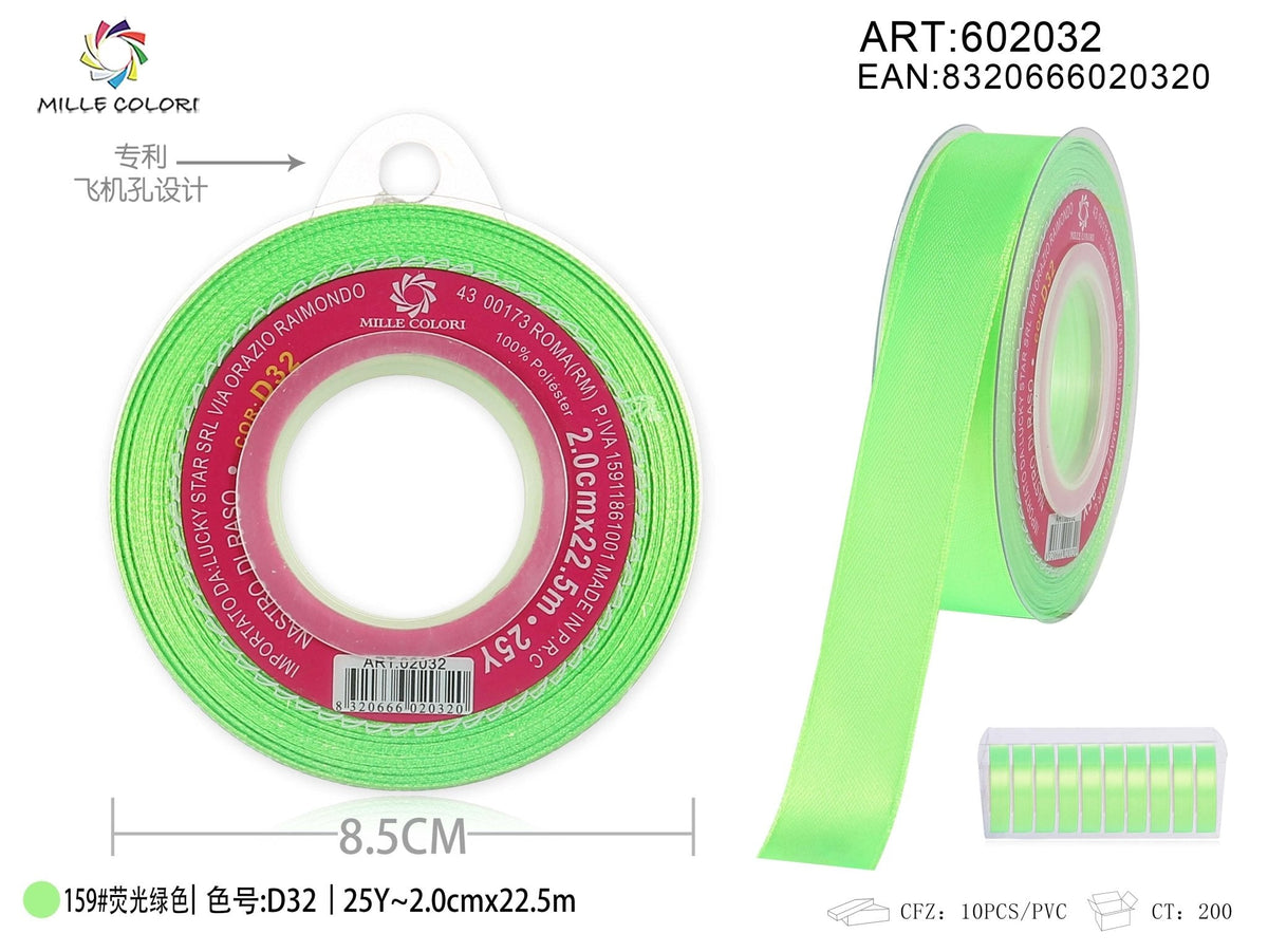 Verde Fluorescente – Nastro di Raso – Colori e Misure – Immagine 5 di 5