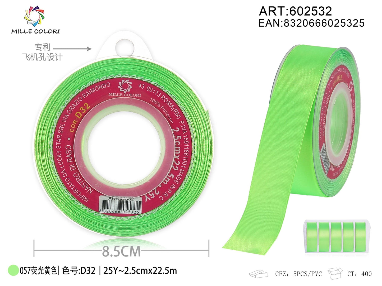 Nastro di Raso Verde Fluorescente per Packaging Creativo | Mille Colori - WE MAKE DIY - MILLE COLORI