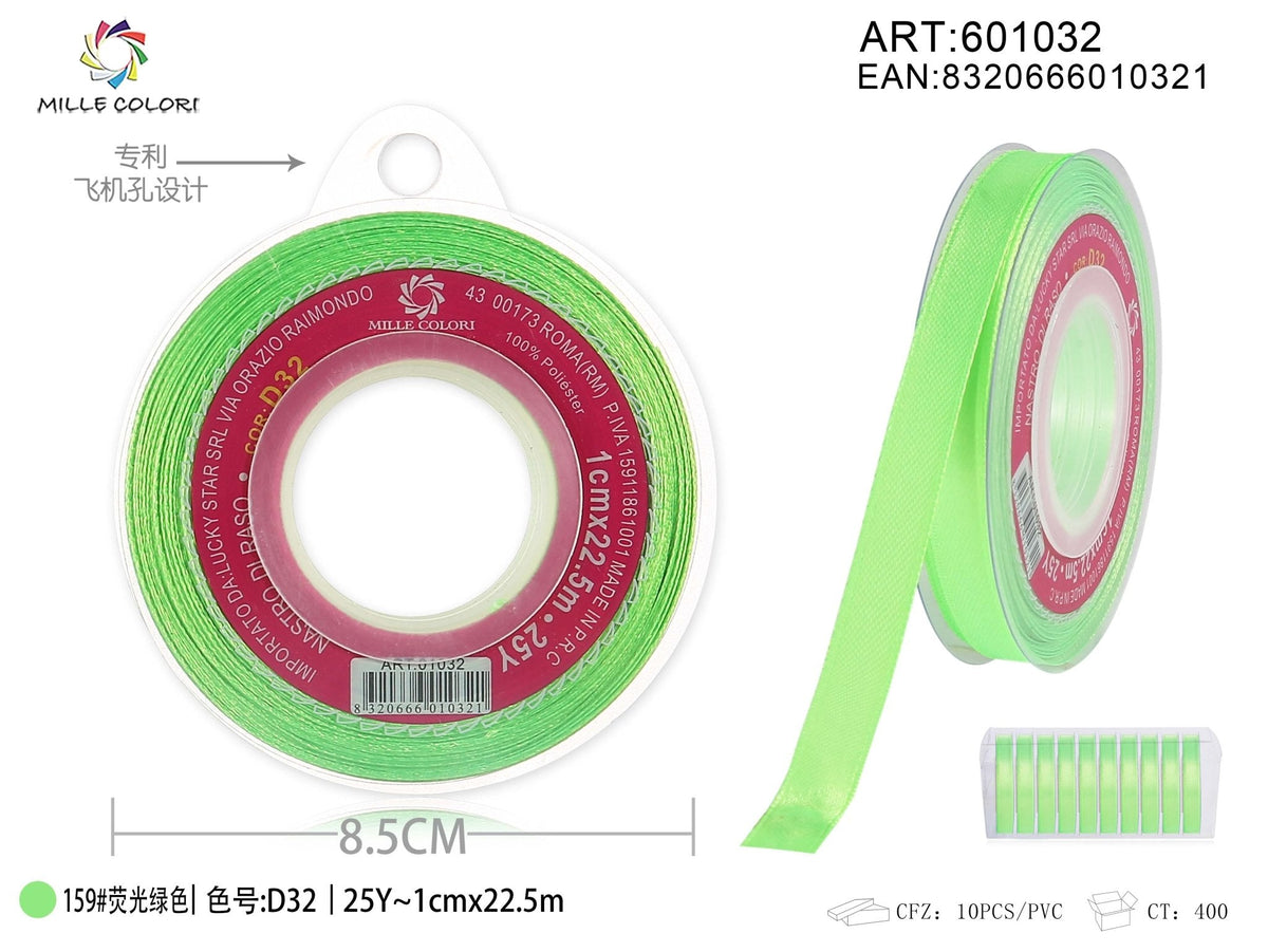 Verde Fluorescente – Nastro di Raso – Colori e Misure – Immagine 2 di 5
