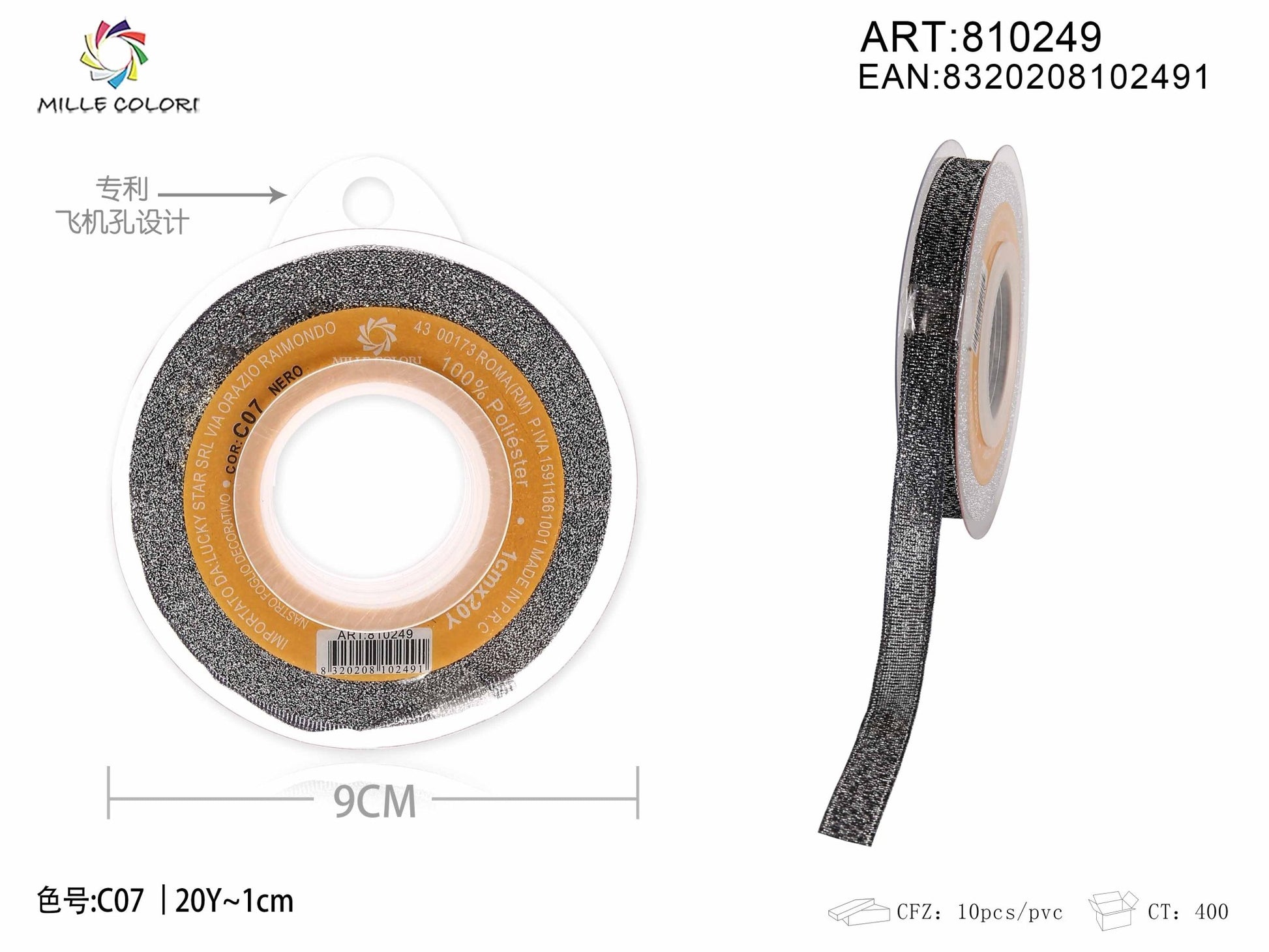 NASTRO GLIETTERATO - NERO 10MM- WE MAKE DIY - MILLE COLORI