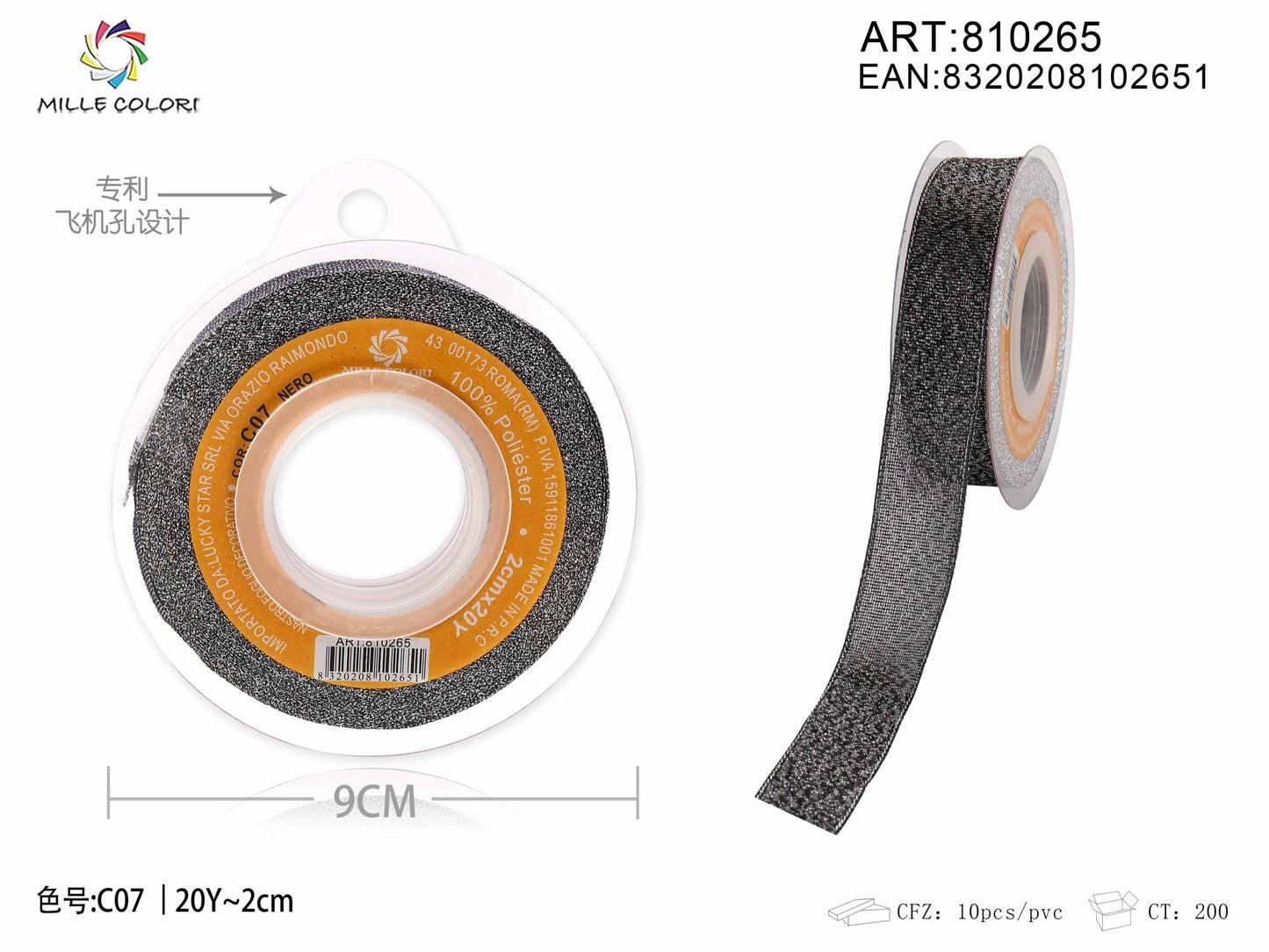NASTRO GLIETTERATO - NERO 20MM- WE MAKE DIY - MILLE COLORI