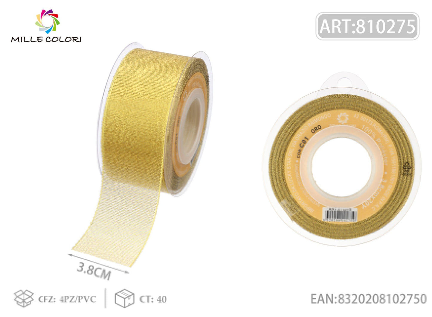 NASTRO GLIETTERATO - ORO 38MM- WE MAKE DIY - MILLE COLORI