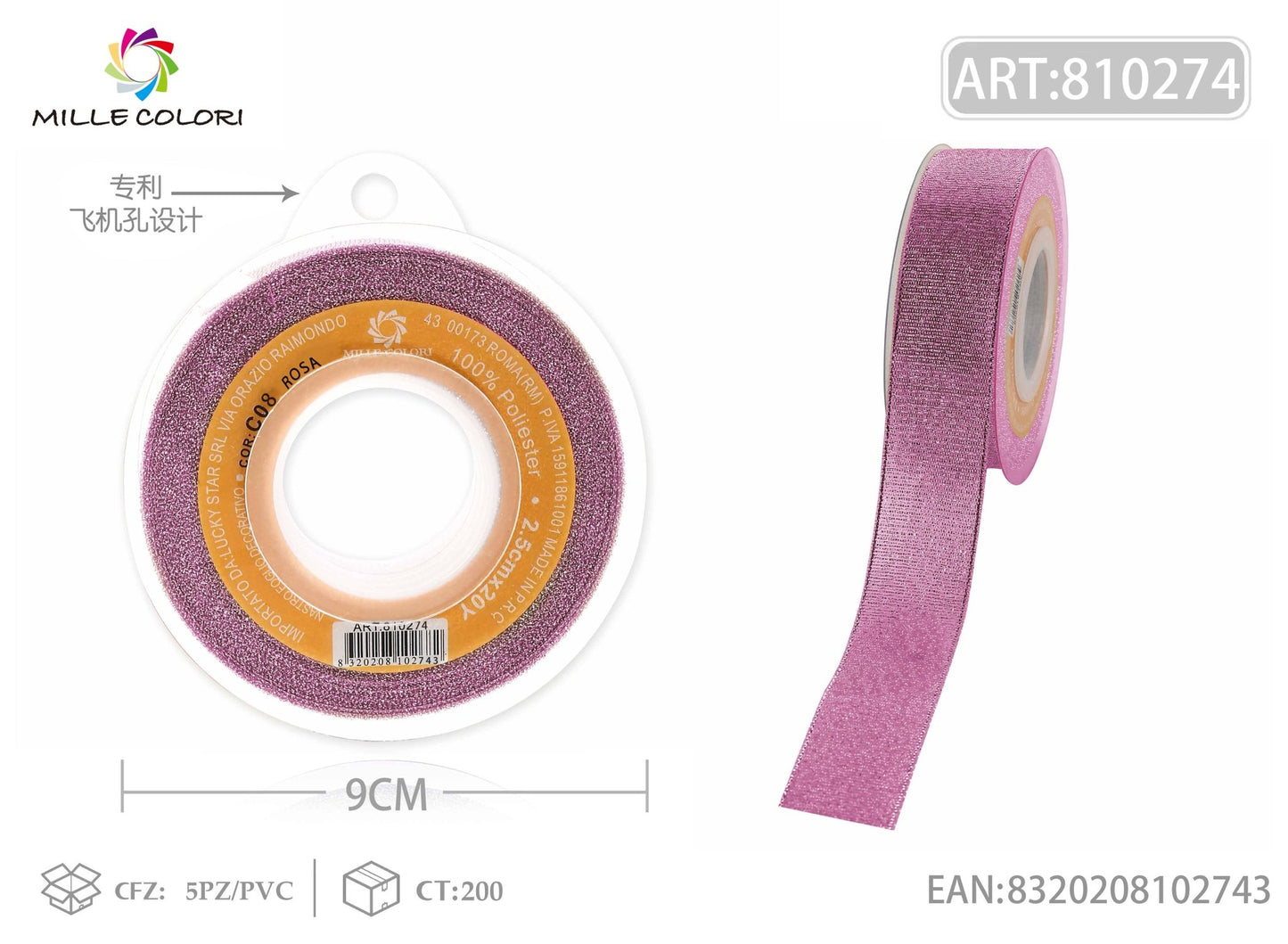 NASTRO GLIETTERATO - ROSA 25MM- WE MAKE DIY - MILLE COLORI