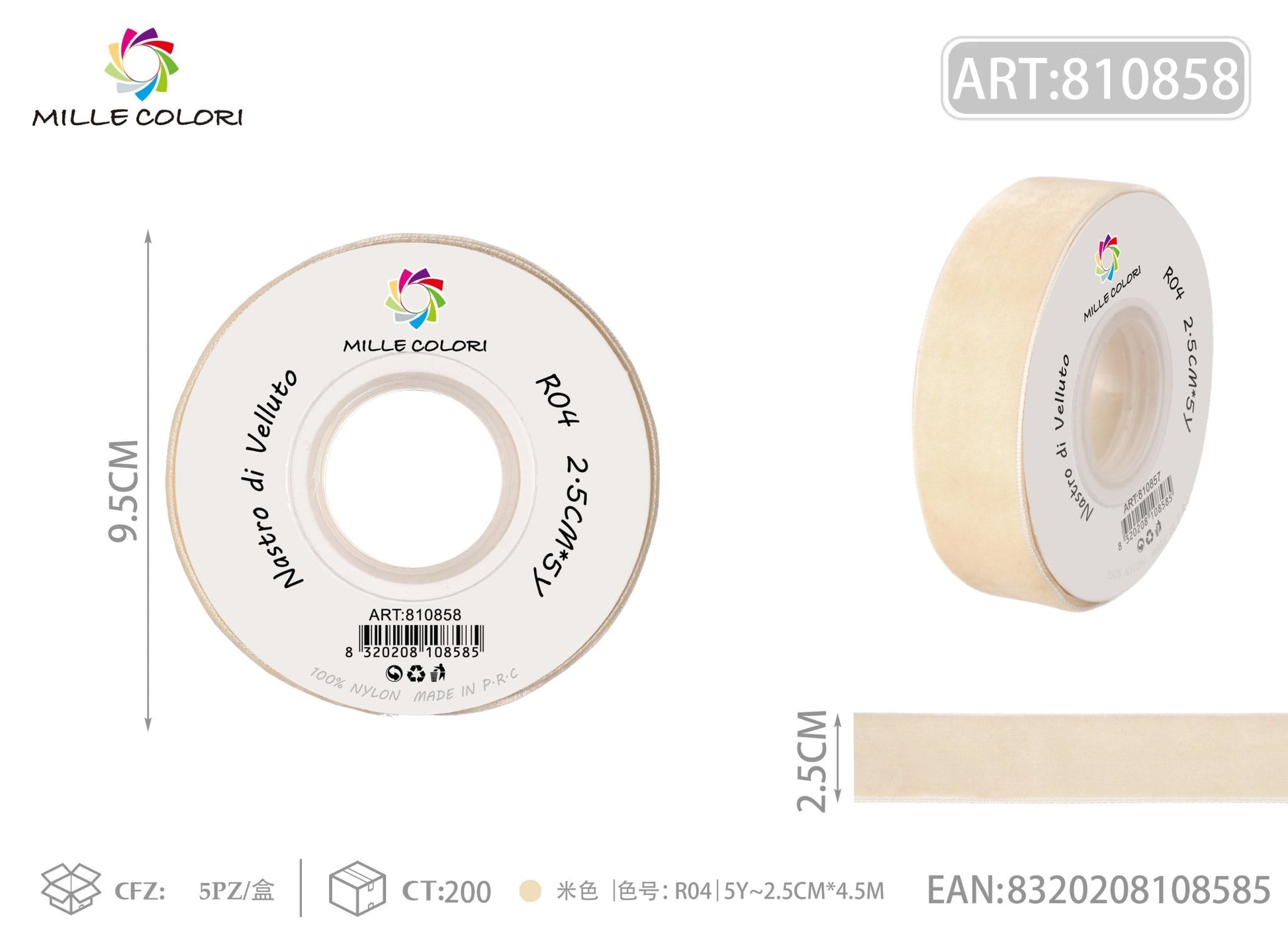NASTRO IN VELLUTO - BEIGE 25MM- WE MAKE DIY - MILLE COLORI