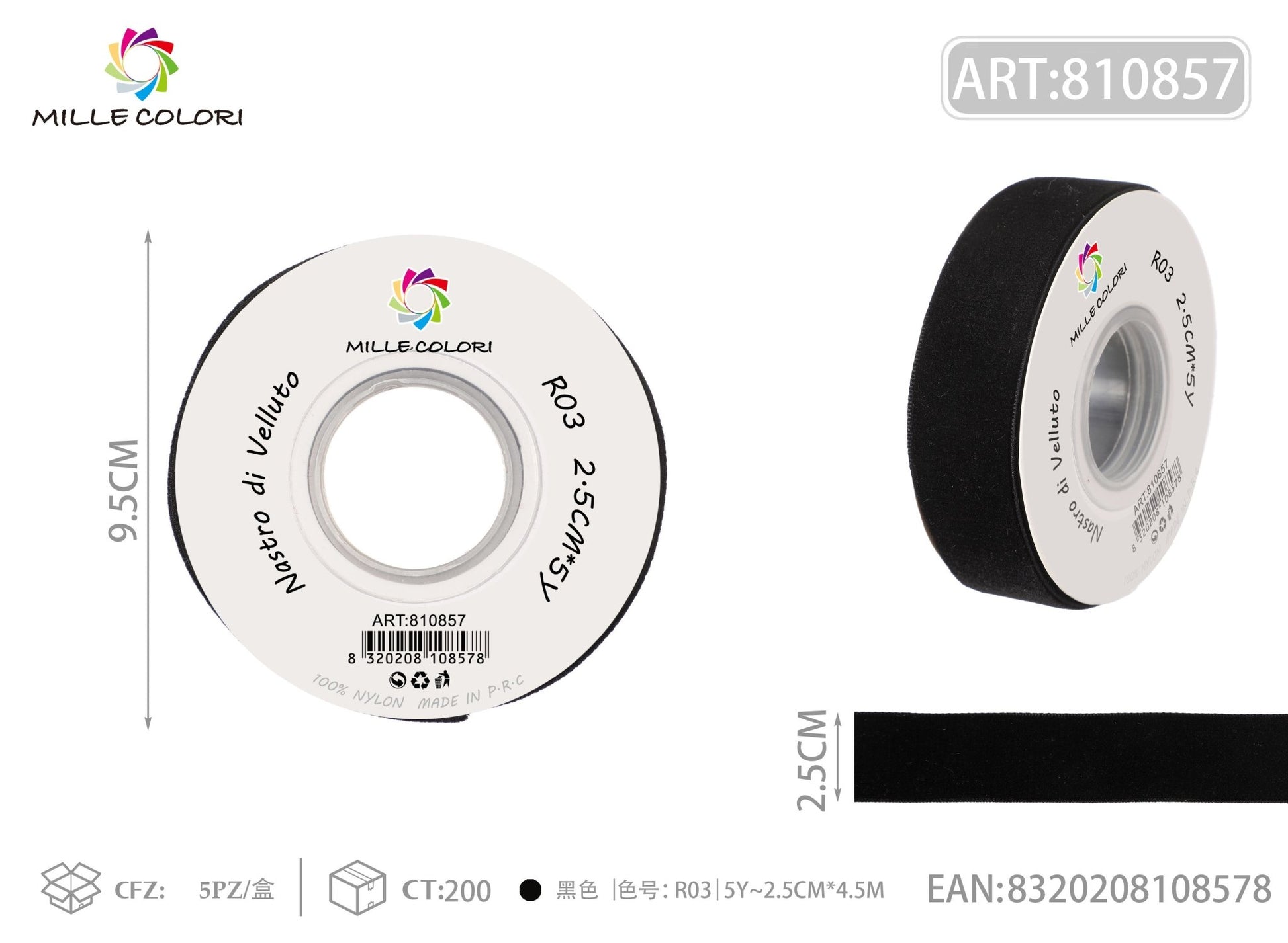 NASTRO IN VELLUTO 25MM- NERO - WE MAKE DIY - MILLE COLORI