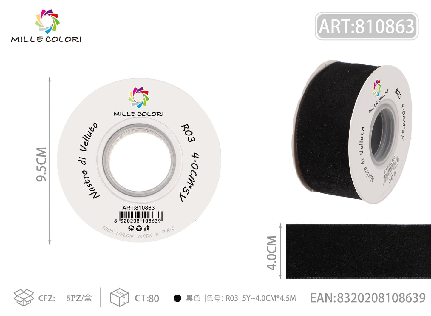 NASTRO IN VELLUTO 40MM- NERO - WE MAKE DIY - MILLE COLORI