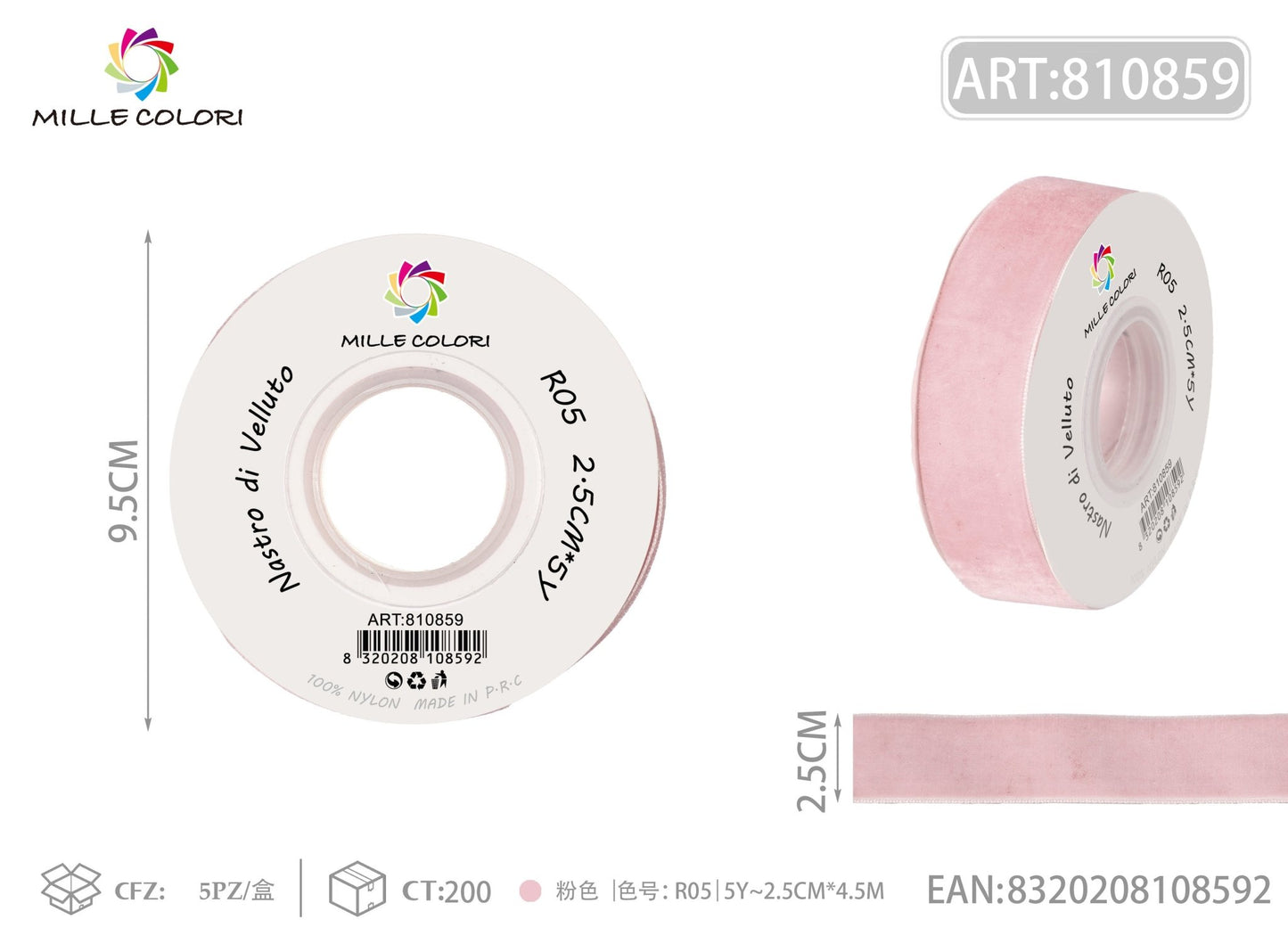 NASTRO IN VELLUTO - ROSA 25MM- WE MAKE DIY - MILLE COLORI