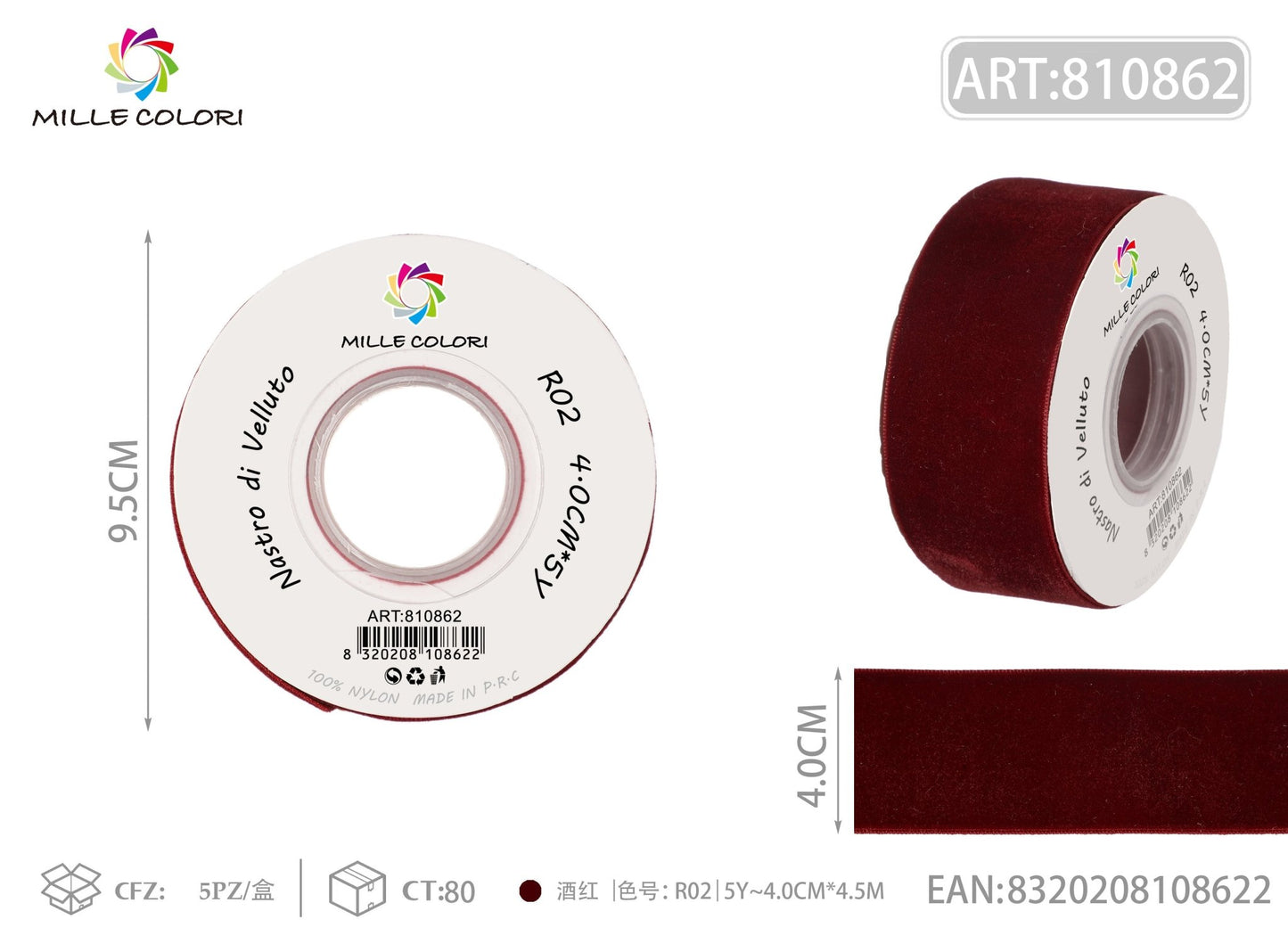 NASTRO IN VELLUTO - ROSSO BORDEAUX - WE MAKE DIY - MILLE COLORI