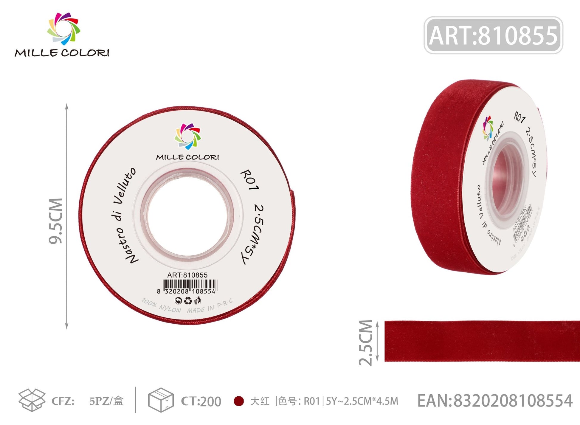 NASTRO IN VELLUTO - ROSSO VIVO - WE MAKE DIY - MILLE COLORI