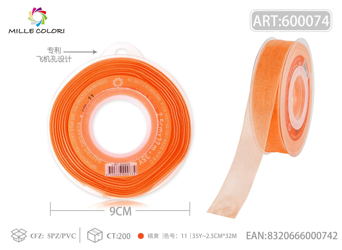 NASTRO ORGANZA - ARANCIONE 25MM- WE MAKE DIY - MILLE COLORI