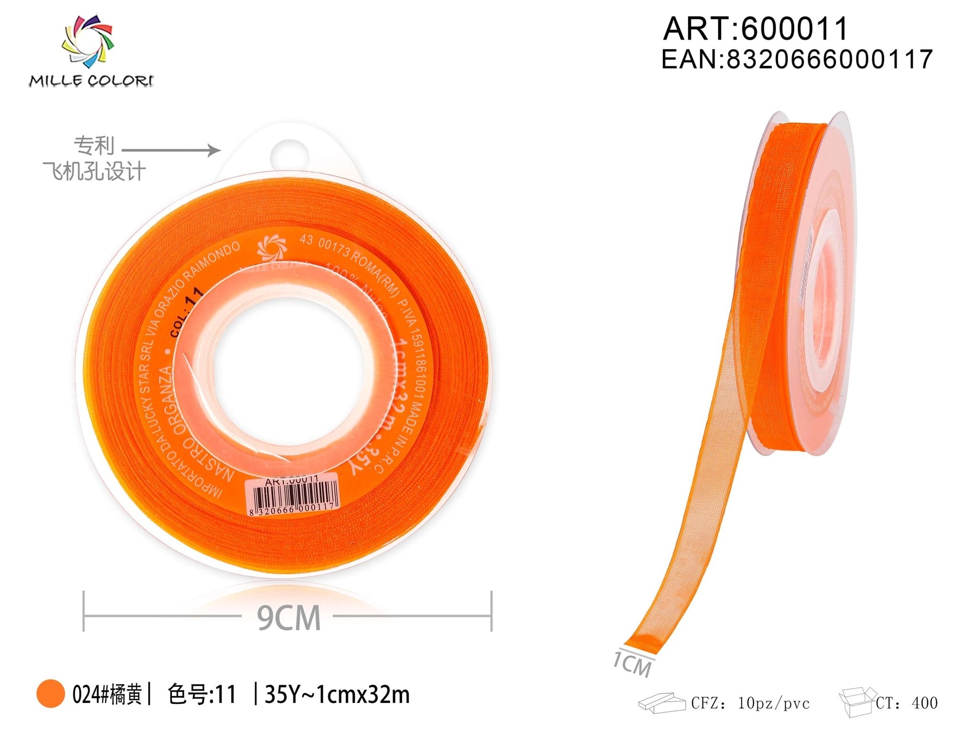 NASTRO ORGANZA - ARANCIONE 10MM- WE MAKE DIY - MILLE COLORI