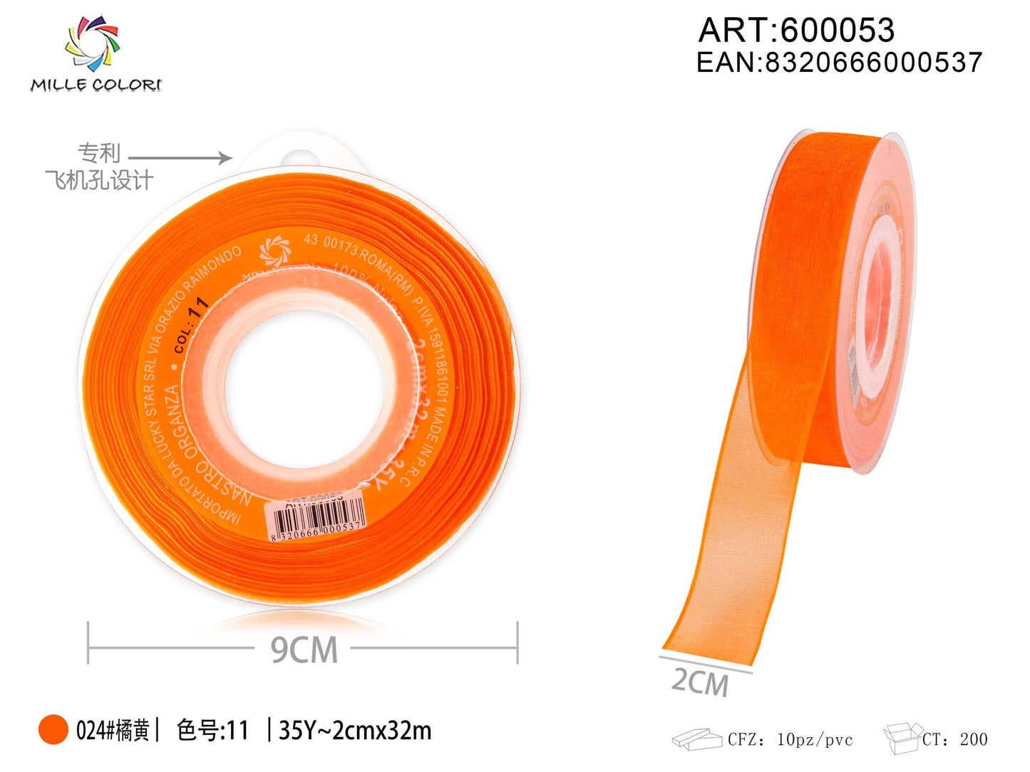 NASTRO ORGANZA - ARANCIONE 20MM- WE MAKE DIY - MILLE COLORI
