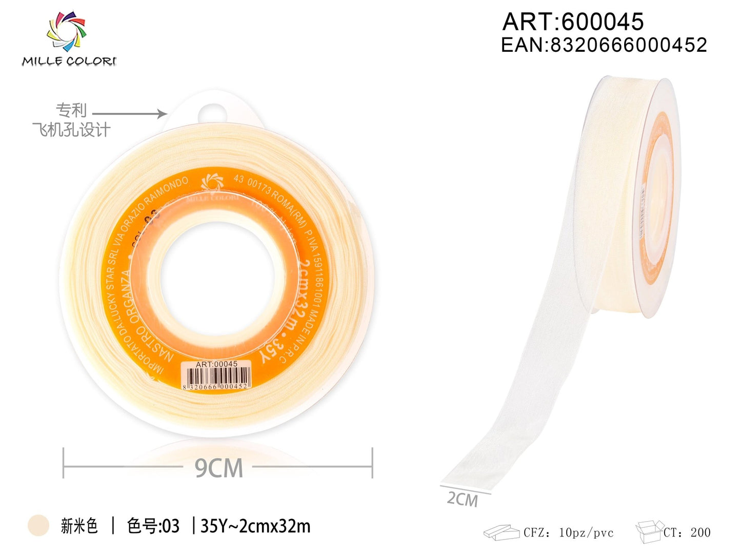 NASTRO ORGANZA - AVORIO TENUE 20MM- WE MAKE DIY - MILLE COLORI